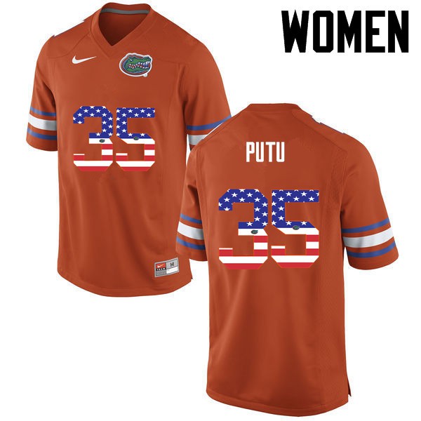 Florida Gators Women #35 Joseph Putu College Football Jersey USA Flag Fashion Orange